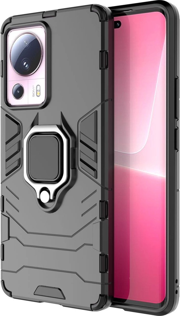 Hurtel Ring Armor Case for Xiaomi 13 Lite Armored Cover Magnetic Holder Ring Black