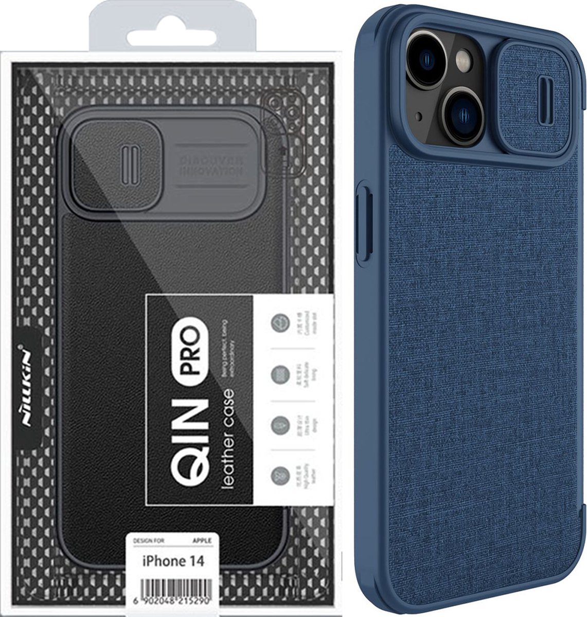 Nillkin Qin Cloth Pro Case Case for iPhone 14 Plus Camera Cover Holster Cover Case with Flip Blue