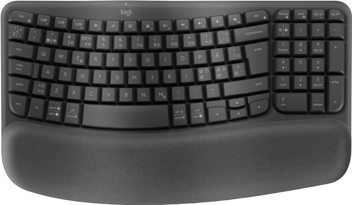 Logitech Wave Keys for Business - Graphite - ND - Ergonomisk tastatur - Nordisk - Sort
