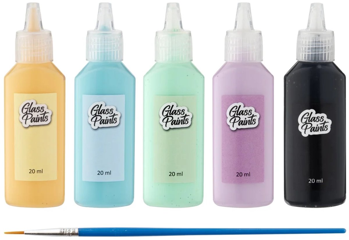 Hobby Mate Glas Maling, 5 stk 22ml. inklusiv pensel