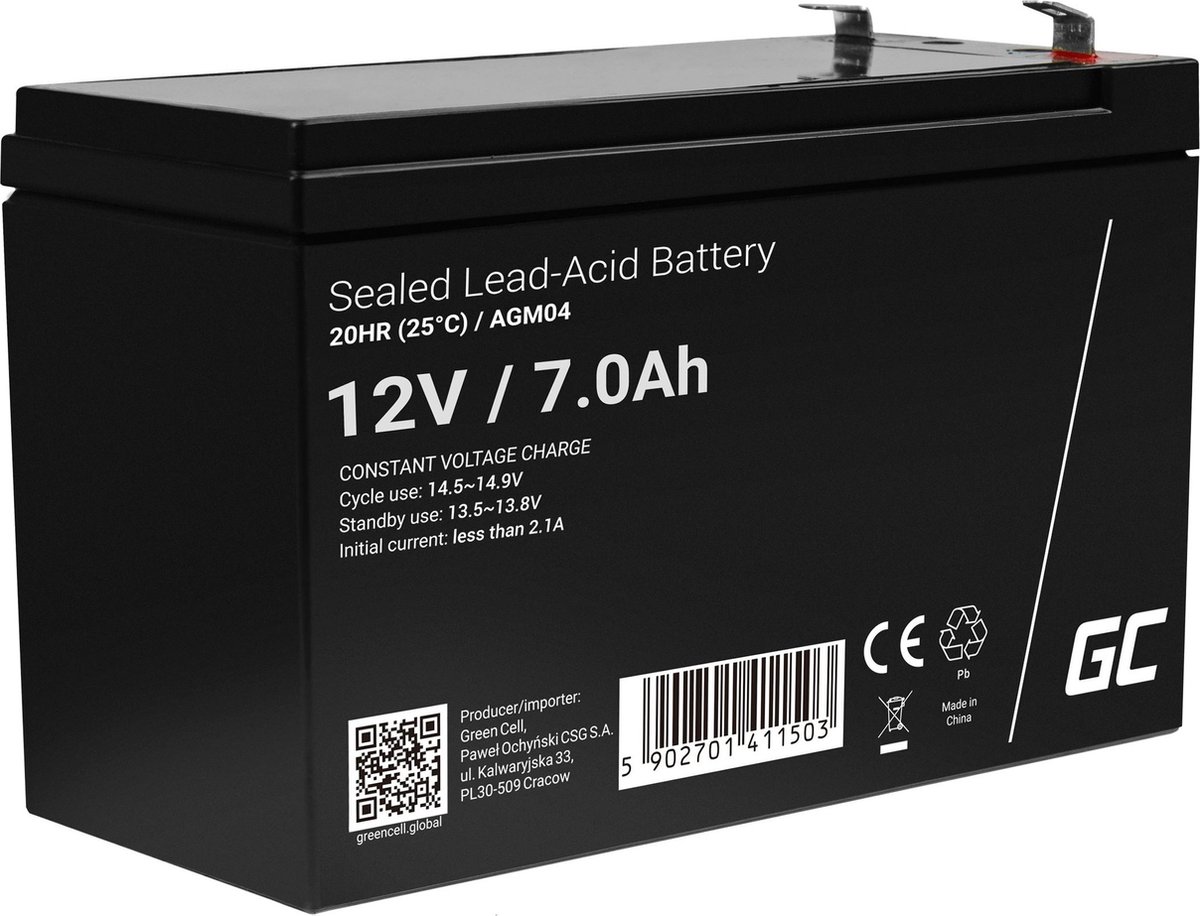 Green Cell AGM04 - 12V 7Ah VRLA Battery | AGM | Maintenance-Free