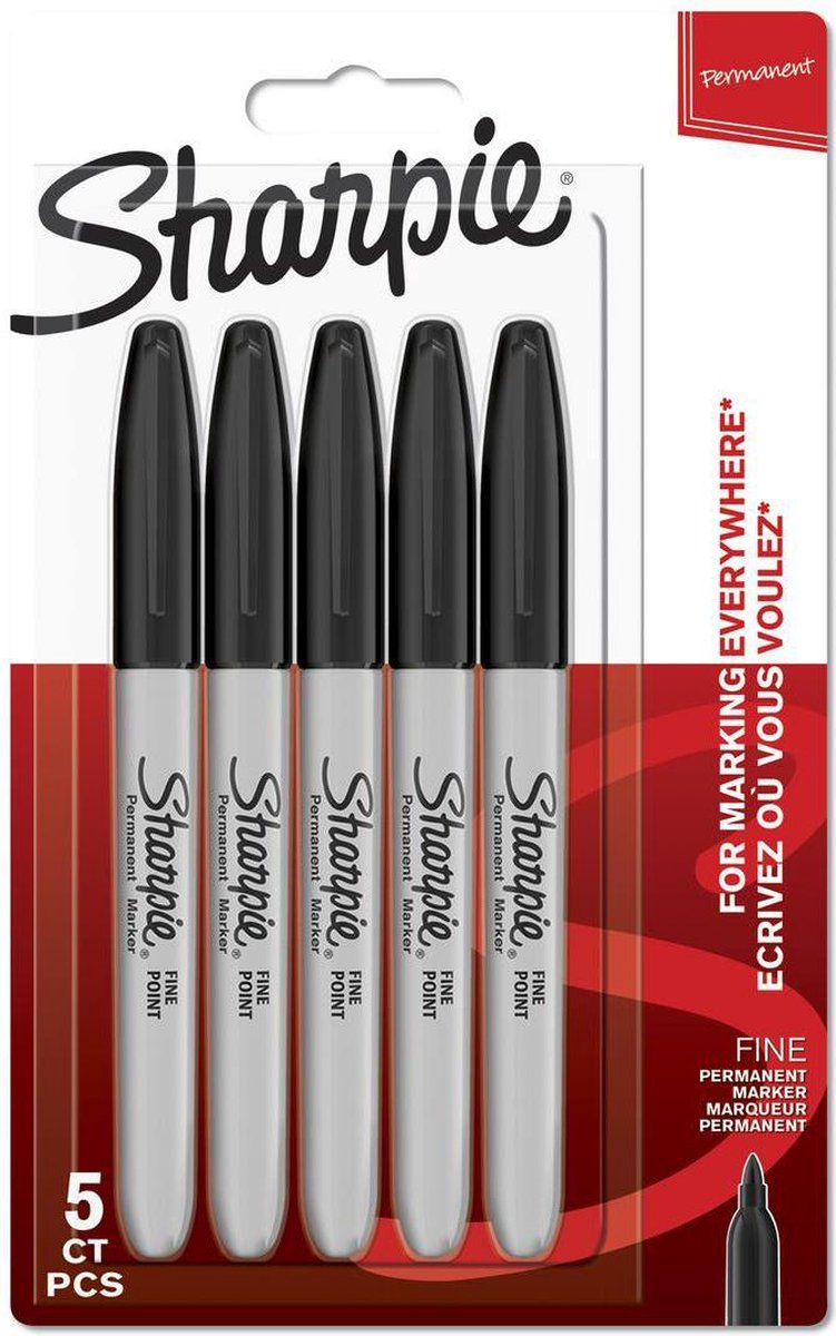Sharpie permanenta märkpennor | Fin spets | Svart | 5 stycken