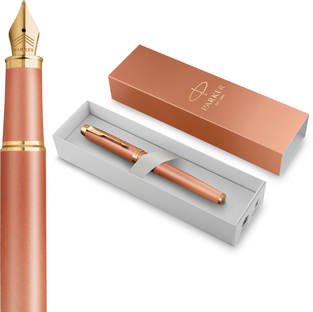 Parker IM Writing Rituals Fyldepen, Uplifting Orange finish & guldfarvet beklædning, Fin spids, Blå blækpatron, Gaveæske