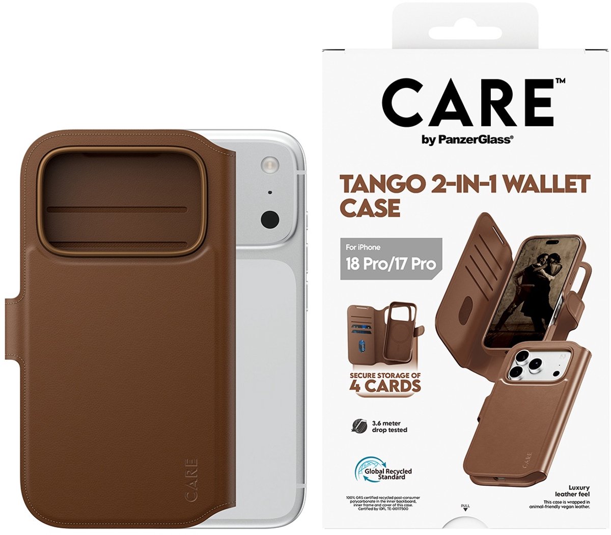 CARE by PanzerGlass Tango 2-in-1 Wallet Case Brown w. MagSafe Apple iPhone 18 Pro | 17 Pro
