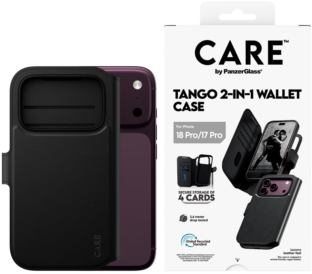 CARE by PanzerGlass Tango 2-in-1 Wallet Case Black w. MagSafe Apple iPhone 18 Pro | 17 Pro