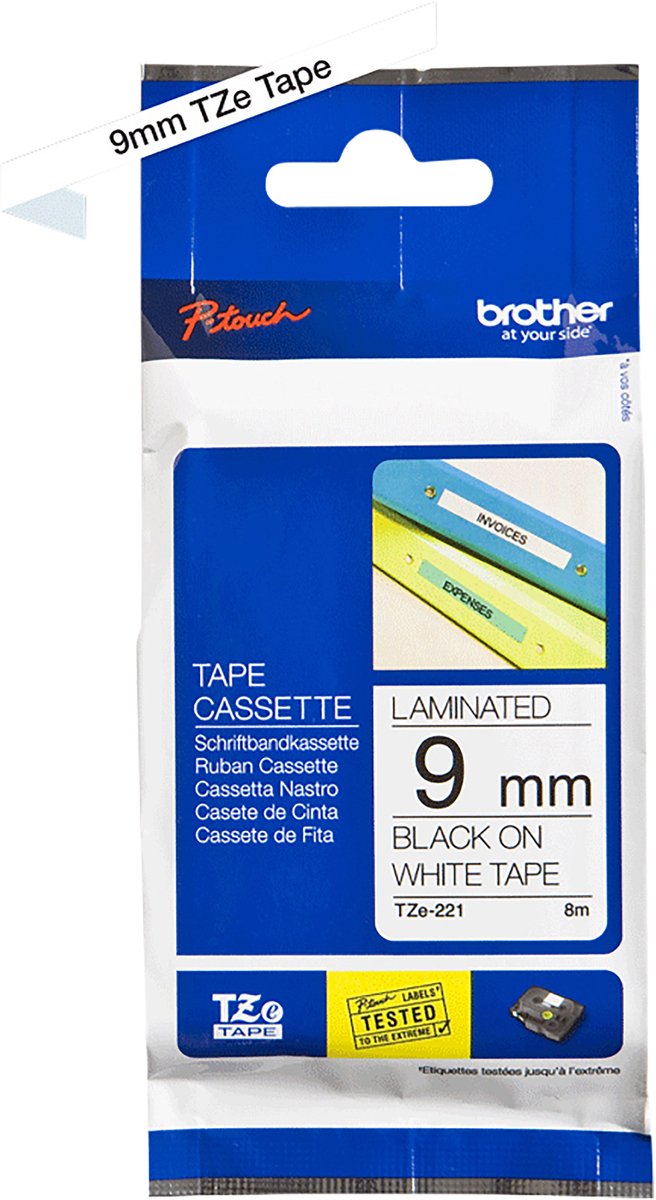 Brother Tape 9mm Tze-221 Svart/vit