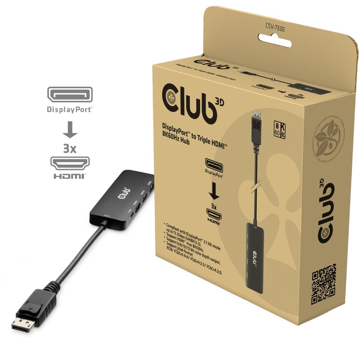 Club3D Adapter DisplayPort 2.1 > 3x HDMI 2.1 8K60Hz retail