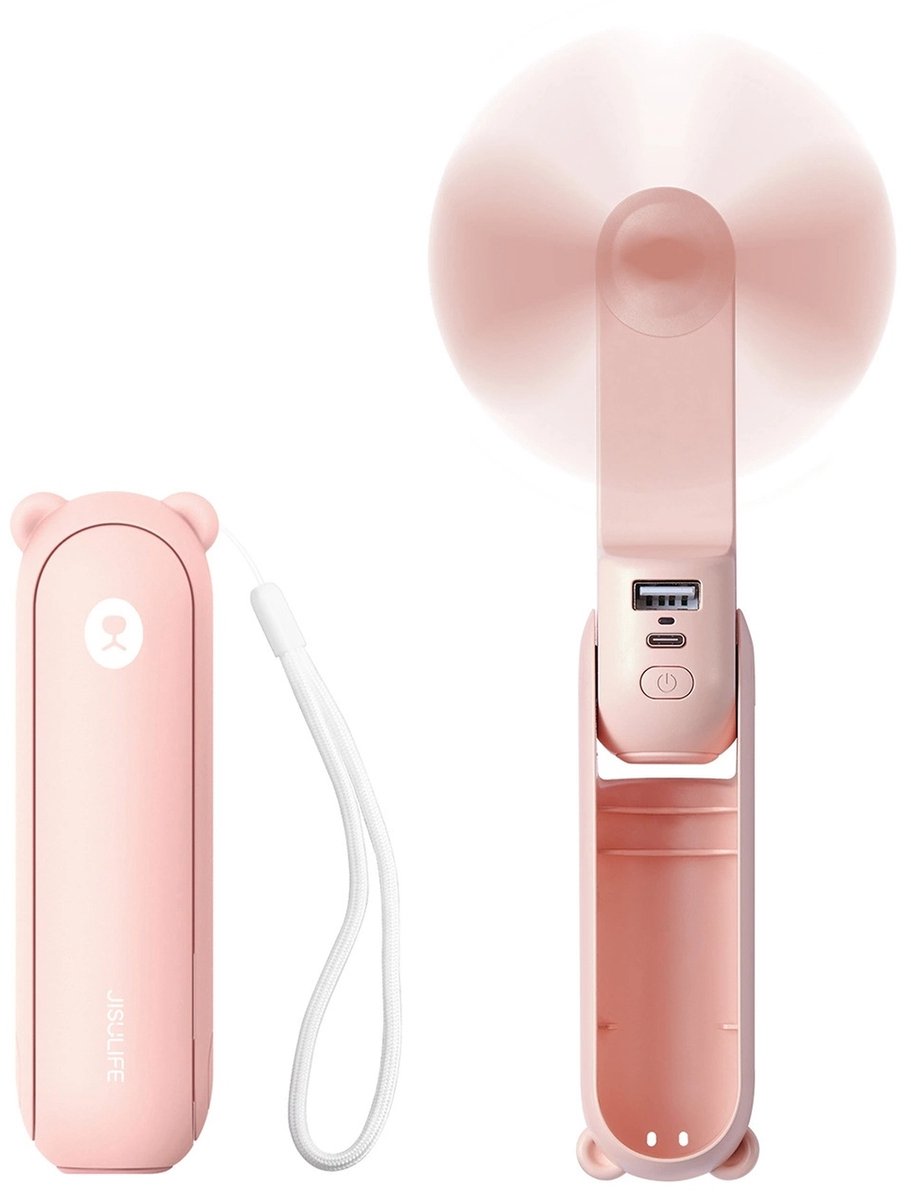 Jisulife Handheld Fan Life8 Plus Portable USB Fan with Power Bank Function 4500mAh and Flashlight - Pink