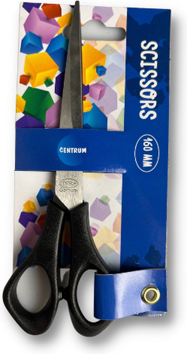 CENTRUM Scissors 16cm. Black handle. On blister card