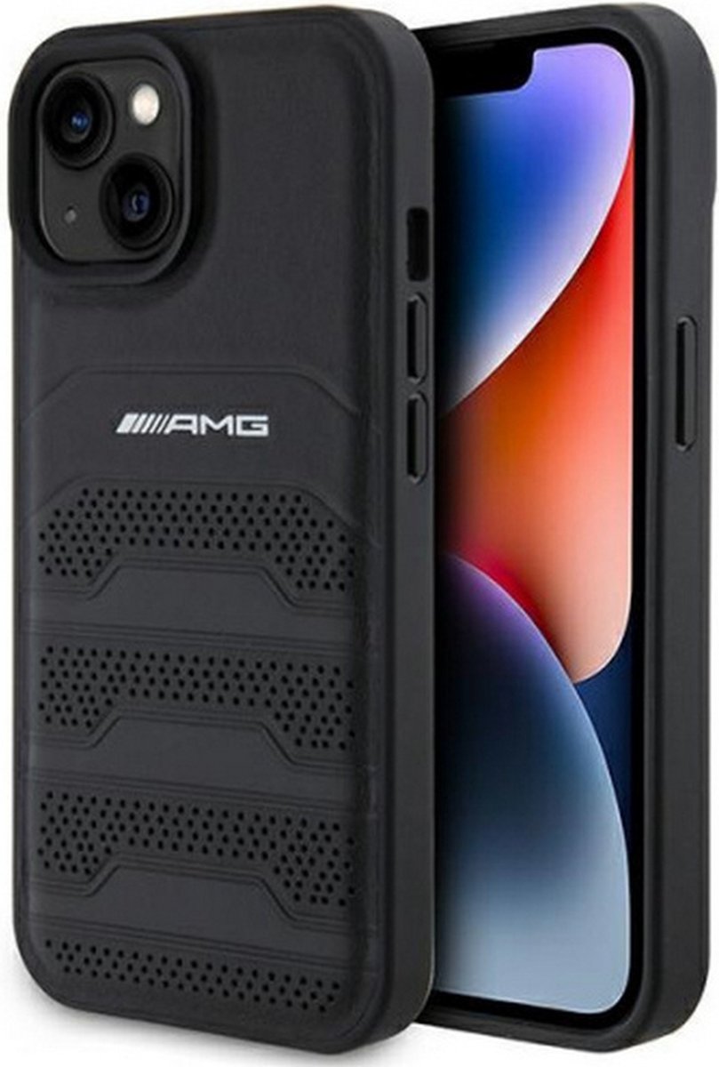 Mercedes AMG Leather Debossed Lines Case for iPhone 15 Plus - Black