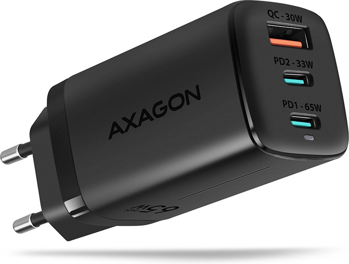 AXAGON Väggladdare 65W PD 3.0 & Quick Charge 4+ - 2 × USB-C + 1 × USB-A