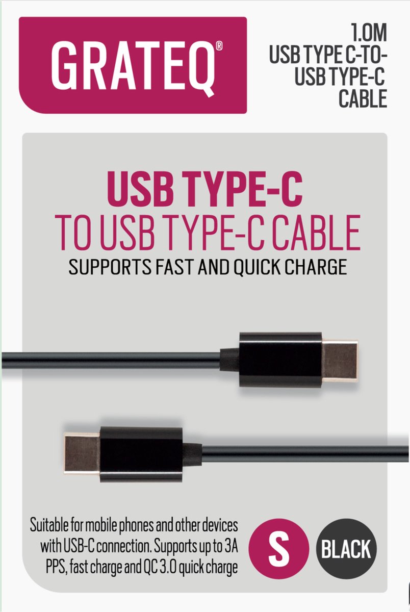 Grateq - USB-C cable - 24 pin USB-C to 24 pin USB-C - 1 m
