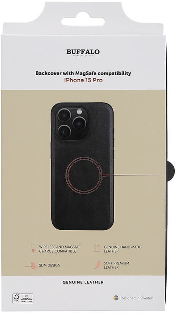 Buffalo Phone Case Leather Magseries Black - iPhone 15 Pro