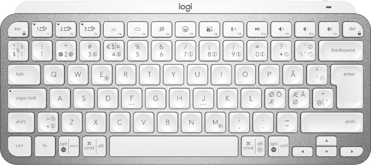 Logitech MX Keys Mini Minimalist Wireless Illuminated Keyboard - Pale Grey - ND - Tangentbord - Nordisk - Grå