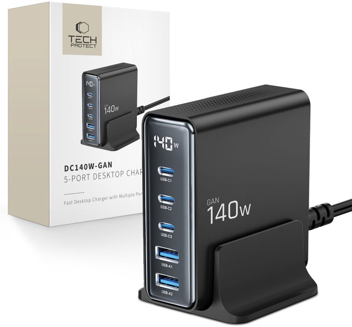 Tech-Protect DC140W-GAN 5-PORT PD140W/QC3.0 Charging Station - Black