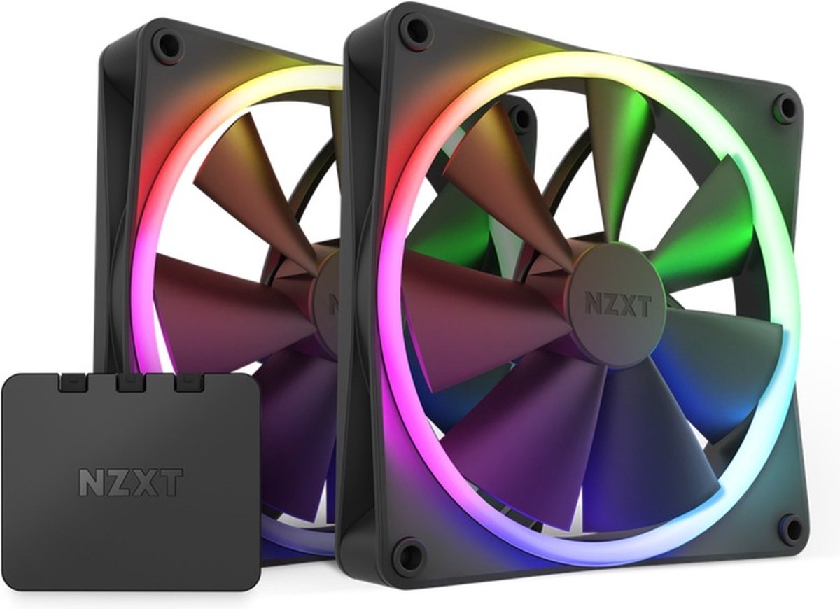 NZXT F140 RGB 2-pack & RGB Controller - Black - Chassi fläkt - 140mm - Svart med RGB LED - 33 dBA