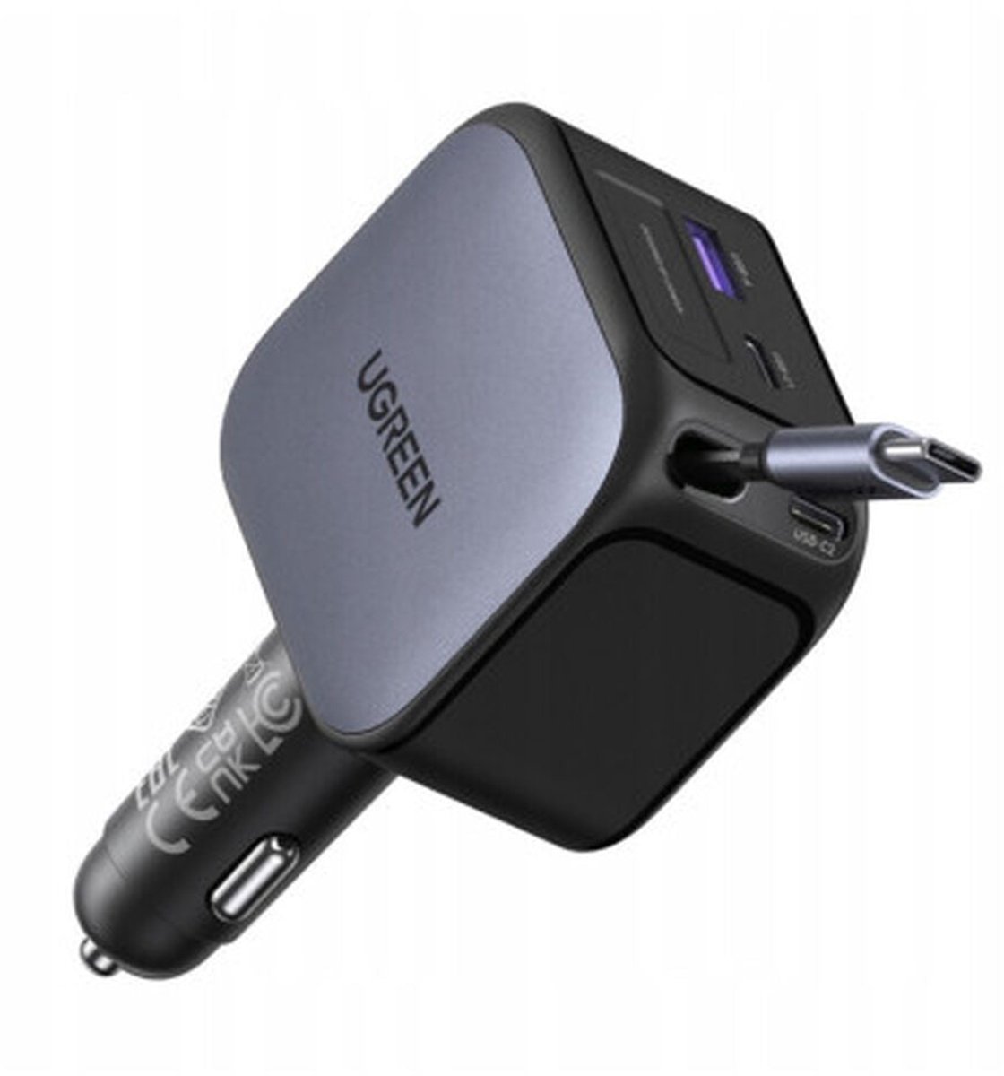UGREEN 145 W Fast Car Charger with Retractable Cable