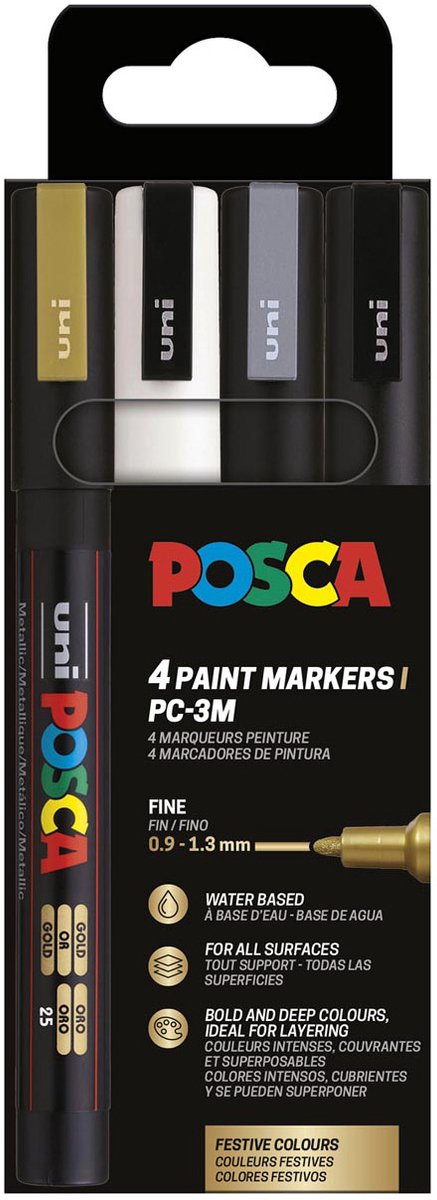 POSCA marker sæt PC-3M 4 ass. farver g-s-s-h
