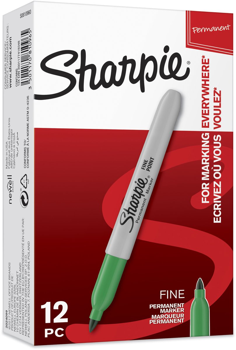 Sharpie permanenta märkpennor | Fin spets | Grön | 12 stycken