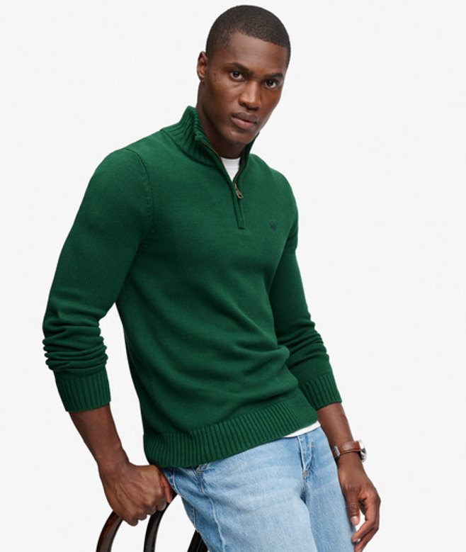 Superdry Herren Pullover mit Halbzip und Schmaler Passform Green - Größe: Xxxl