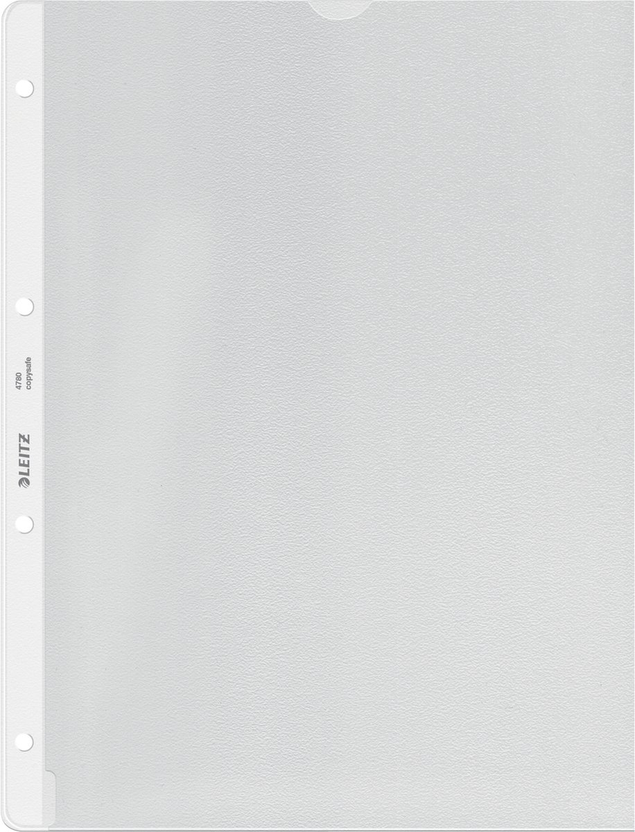 Leitz Premium Prospekthüllen A4 Genarbt Transparent 130 Mikron PP (Polypropylen) Öffnung oben und links 4 Löcher 4780 100 Stück