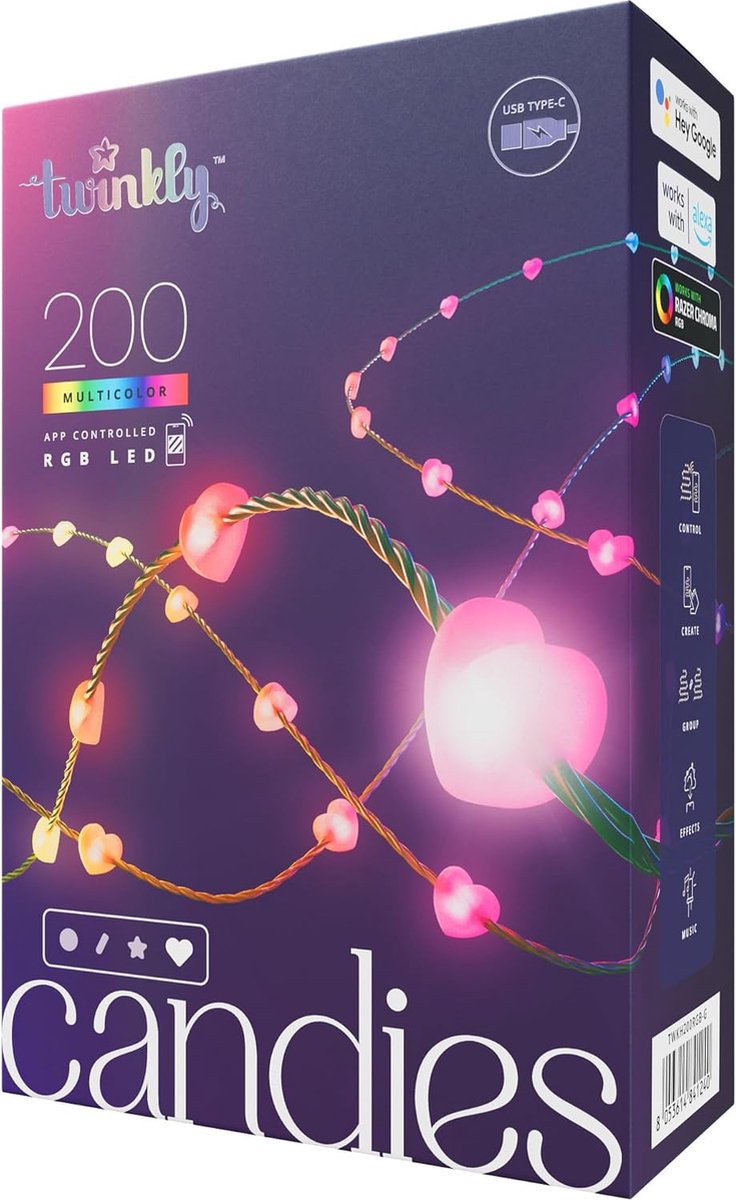 Twinkly Candies - string lights - LED x 200 - 16 million colours - hearts - green