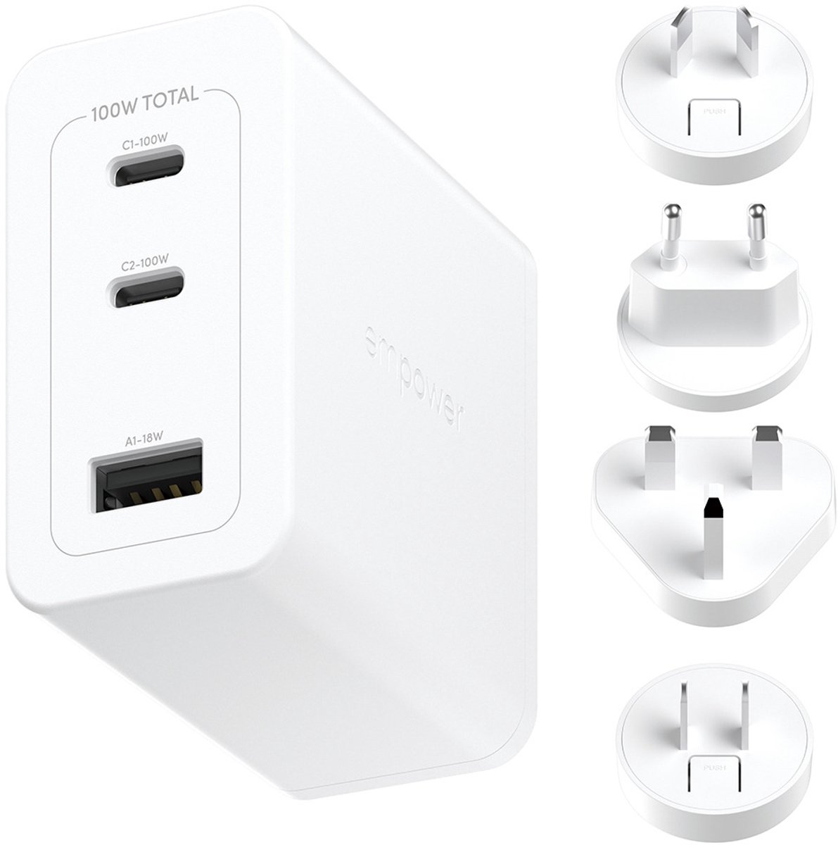 PanzerGlass empower Turbo 100W World Travel Adaptor 2xUSB-C+USB-A/whit