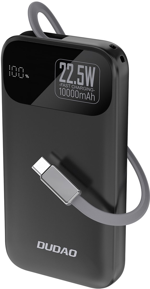 Dudao K31 10000 mAh 22.5W PD Powerbank with Built-in Cable - Black - 10000 mAh