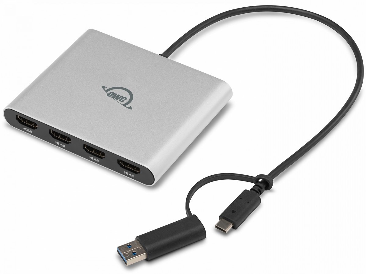 OWC USB-C Quad HDMI 4K Display Adapter with DisplayLink USB Hub - 4 porte - Silver