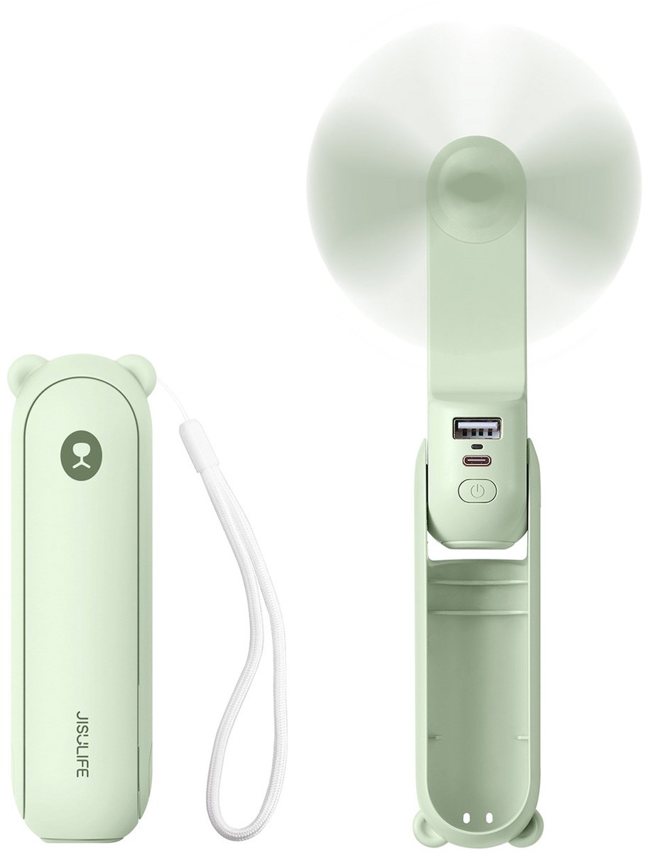 Jisulife Handheld Fan Life8 Mini Portable USB Fan with 2000mAh Power Bank and Flashlight - Green
