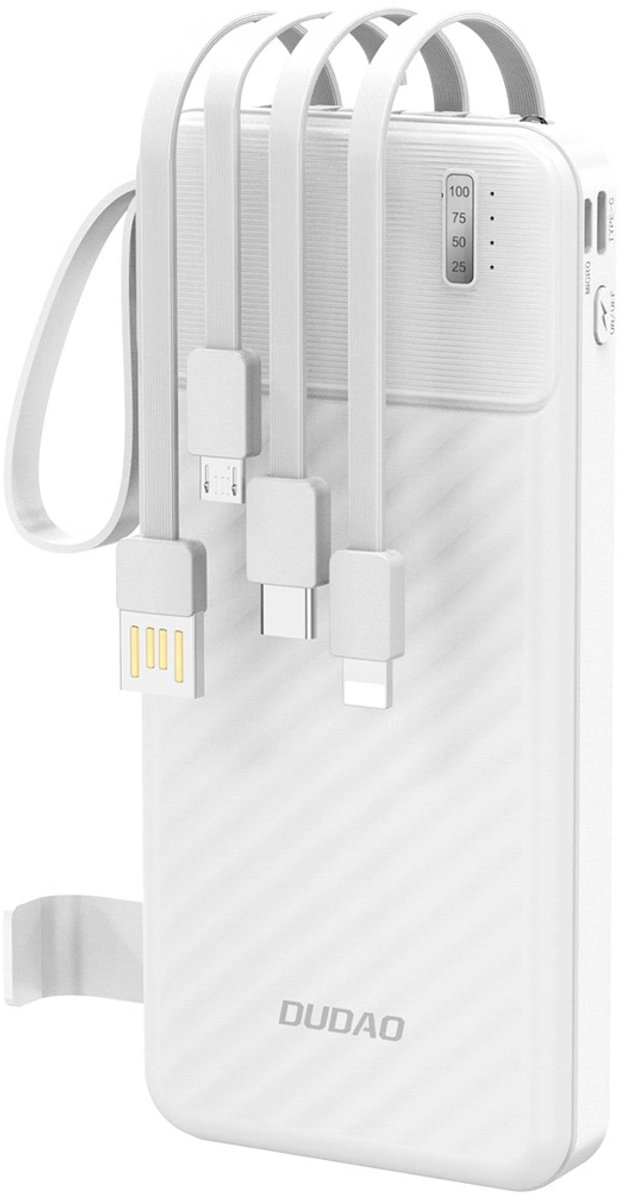 Dudao K11 10000mAh Powerbank with Built-in Cables - White - 10000 mAh