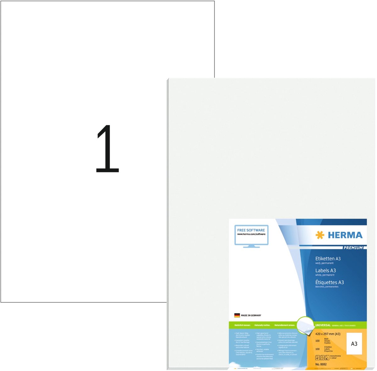 Herma Etiketter Premium 297x420 Mm A3 100 Ark