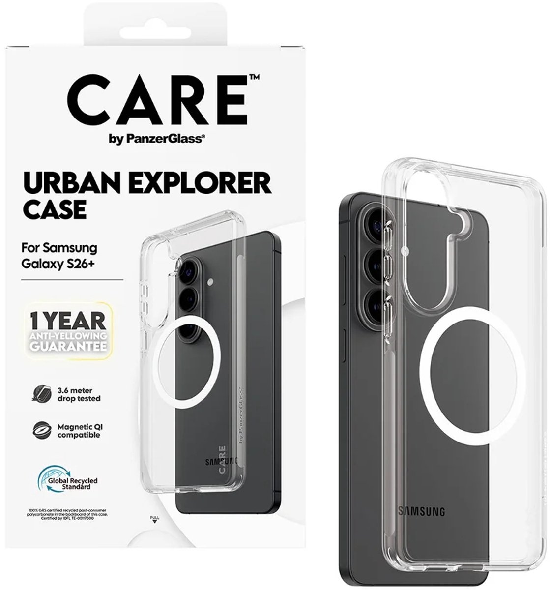 CARE by PanzerGlass Urban Explorer Case Transparent w. White Qi Samsung Galaxy S26+