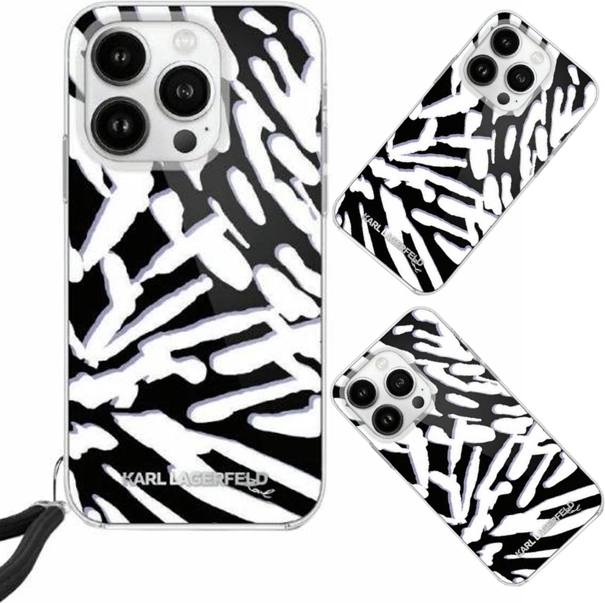 Karl Lagerfeld IML Zebra Pattern & Cord case for iPhone 15 Pro Max - black