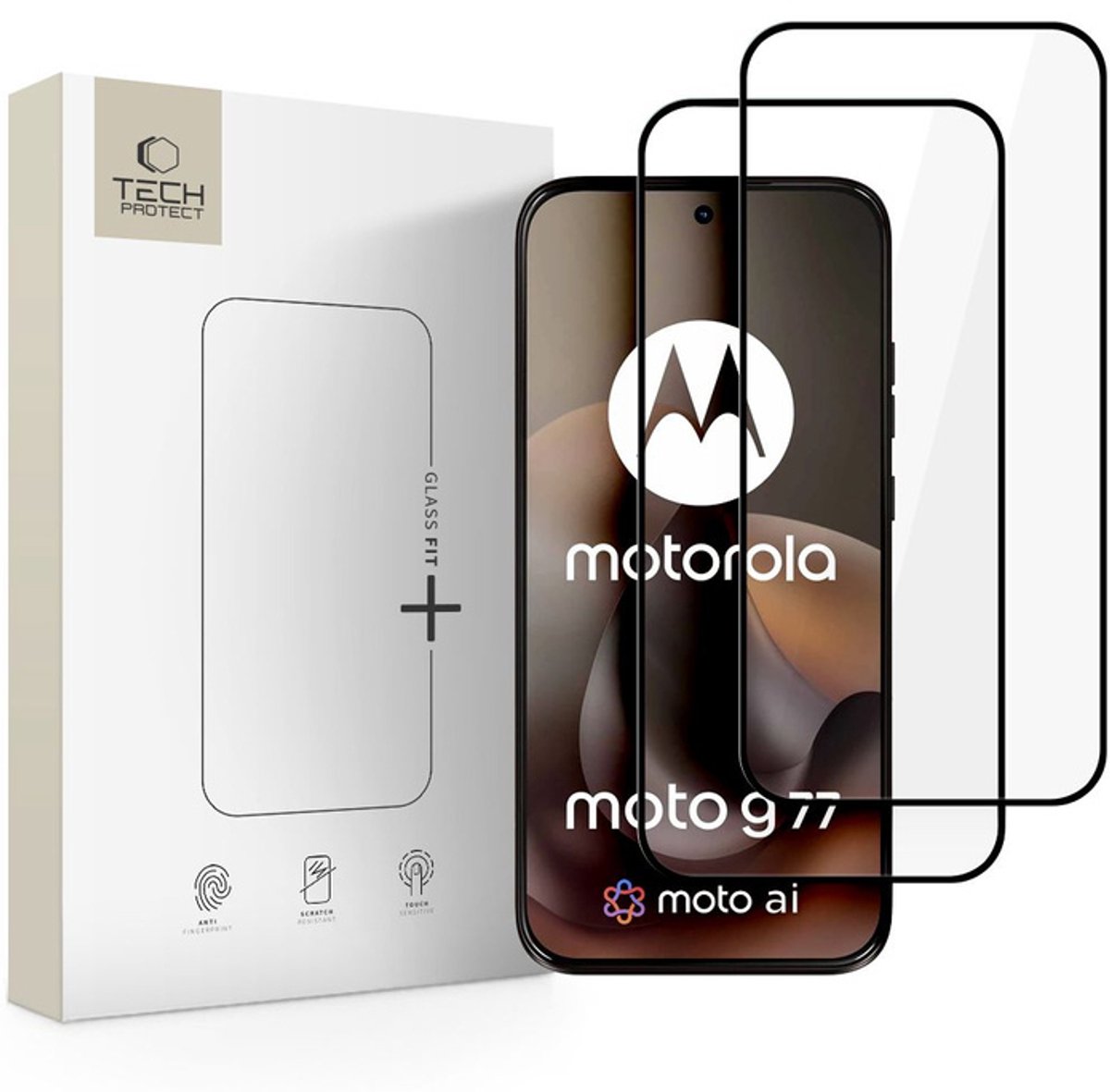 Tech-Protect Glass Fit+ 2-Pack Tempered Glass for Motorola Moto G67 / G77 - Black