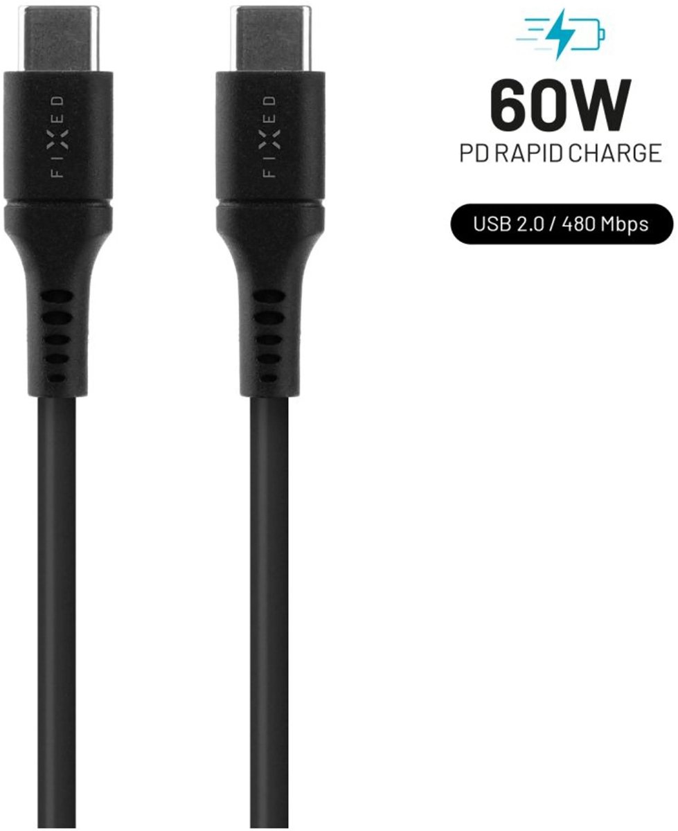 FIXED LIQUID Silicone - 60W - USB-C <-> USB-C - 2m - Svart