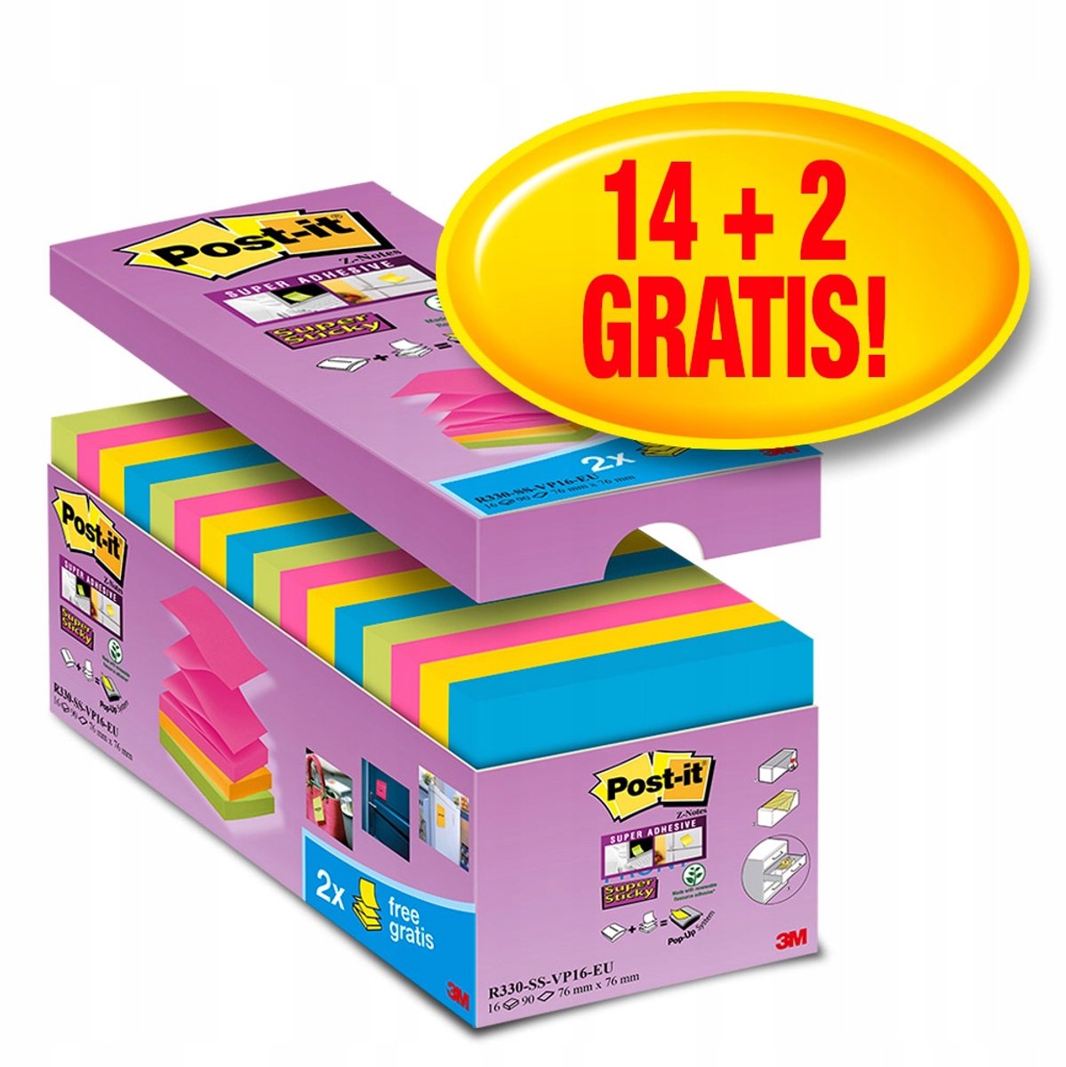 3M Post-it Super Sticky Z-Notes R330-SSVP16-EU