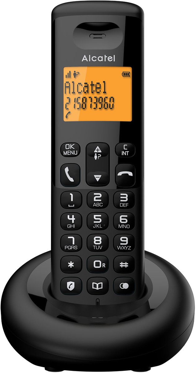 ALCATEL E160 Dúo - Teléfono Inalámbrico DECT - Diseño Compacto - Gran Pantalla Retroiluminada - Bloqueo de Llamadas No Deseadas - 3 Memorias Directas - 2 terminales - Negro