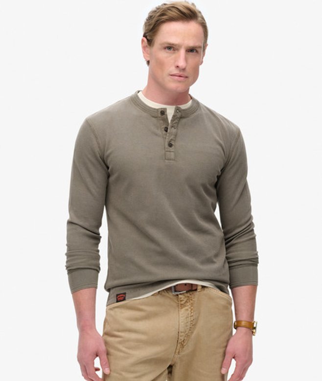 Superdry Herren Vintage Textured Henley Top Braun - Größe: S