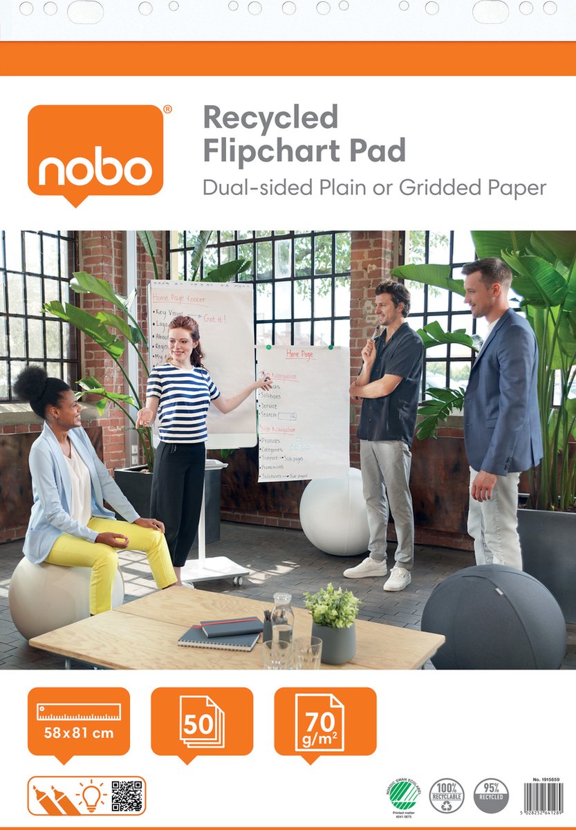 Nobo Flipchart-Papier Blanko, Kariert 58 x 81 cm 50 70 g/m² 50 Blatt