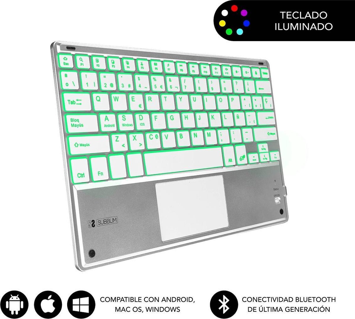 TECLADO SUBBLIM INALAMBRICO SMART BACKLIT BT TOUCHPAD SILVER