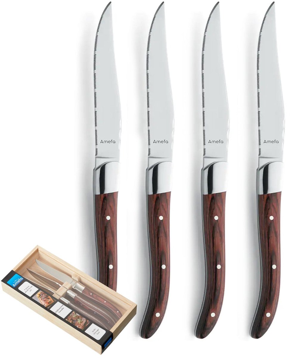 Amefa Coltello da bistecca Royal Steak set da 4 pezzi Marrone in scatola di legno