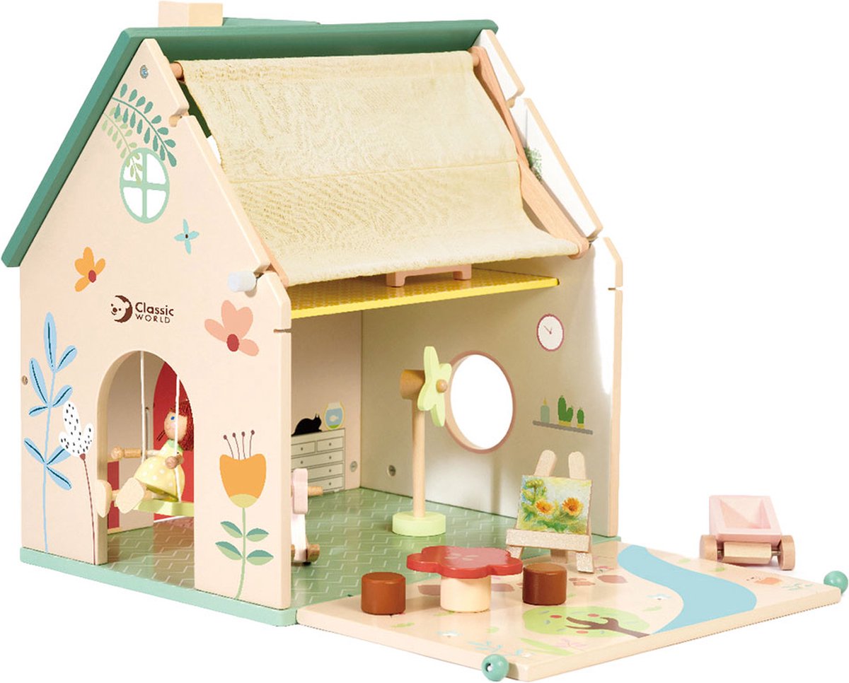 Classic World Wooden Dollhouse with Garden 10 pcs