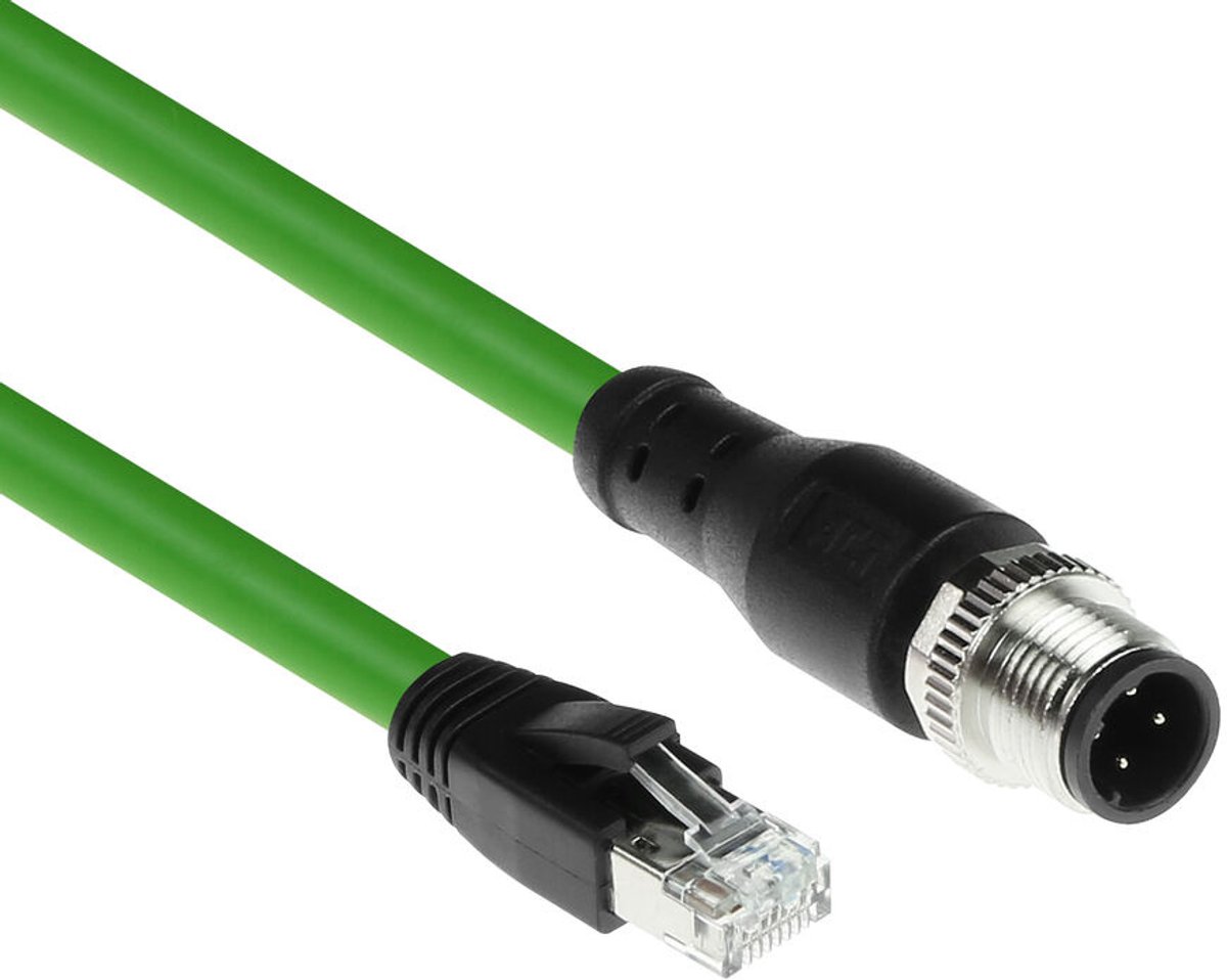 Industrial 5.00 meters sensor cable m12d 4-pin male to rj45 male, superflex xtreme tpe cable, shielded