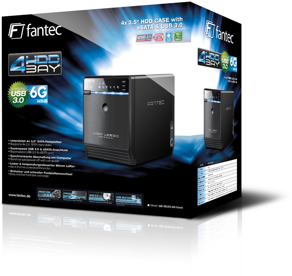 FANTEC QB-35US3-6G 4-Bay 3.5" Hard Drive eSATA & USB 3.2 Gen 1 Case