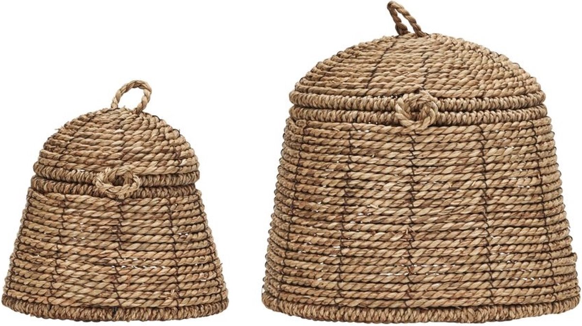House Doctor Cesta de almacenamiento con tapa Rama, 2-pack Natural