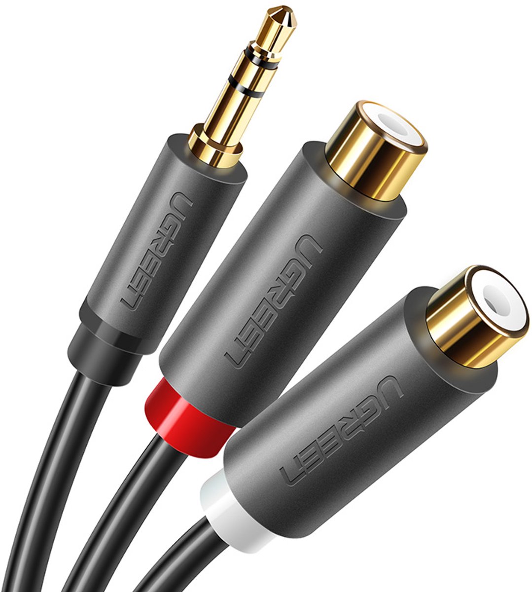 Ugreen ljudadapteruttag 3,5 mm (hane) till 2xRCA (hona) kabel, 0,25 m - Grå