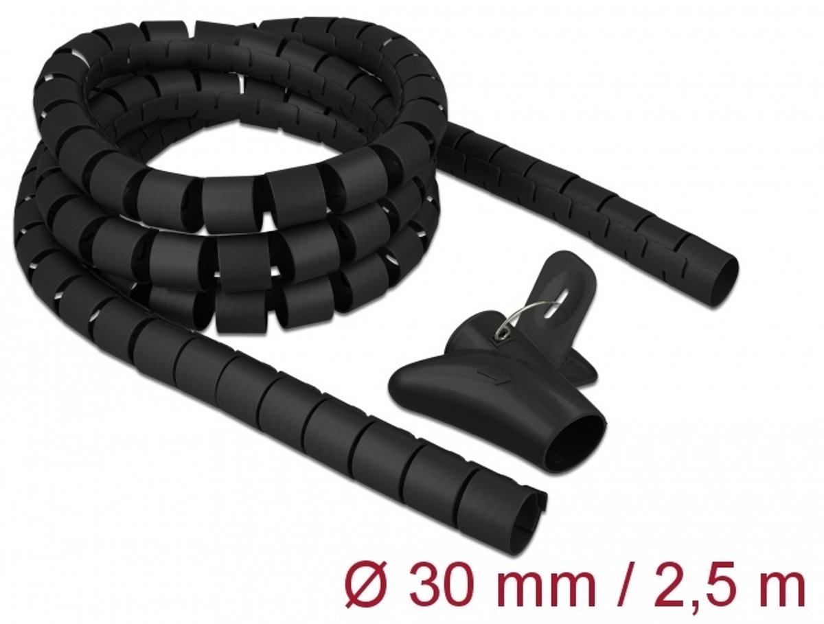 Delock spiralslang för kabelhantering med dragverktyg 2,5m x 30mm – svart