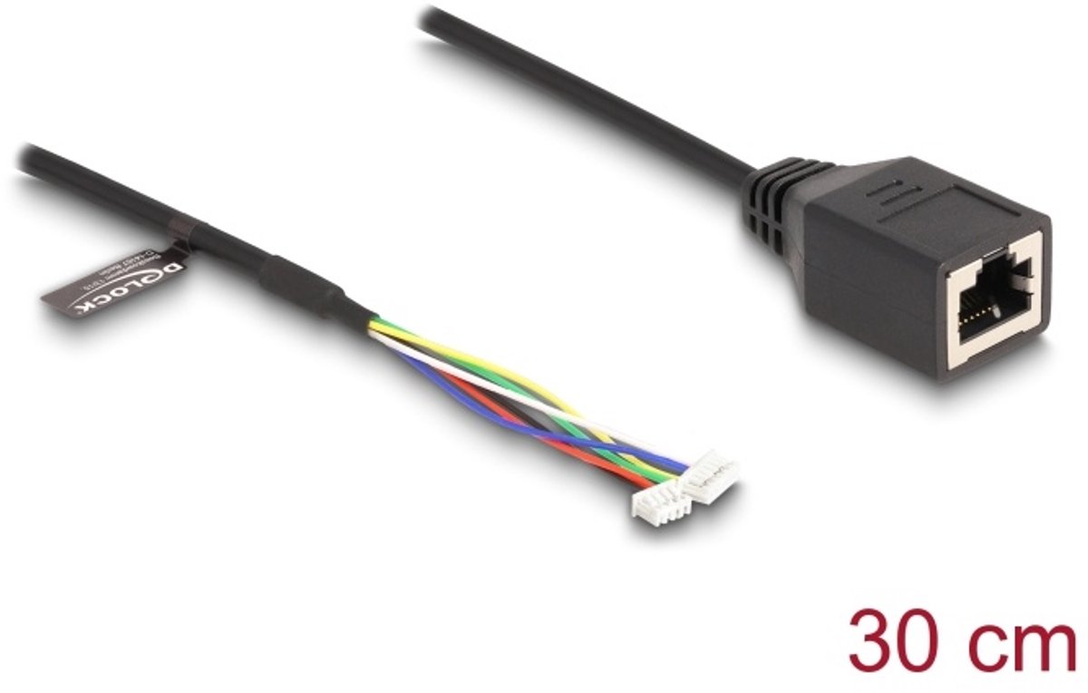 Delock Cat 5e RJ45 till 4/6-polig stiftkontaktadapterkabel – 30 cm – Svart