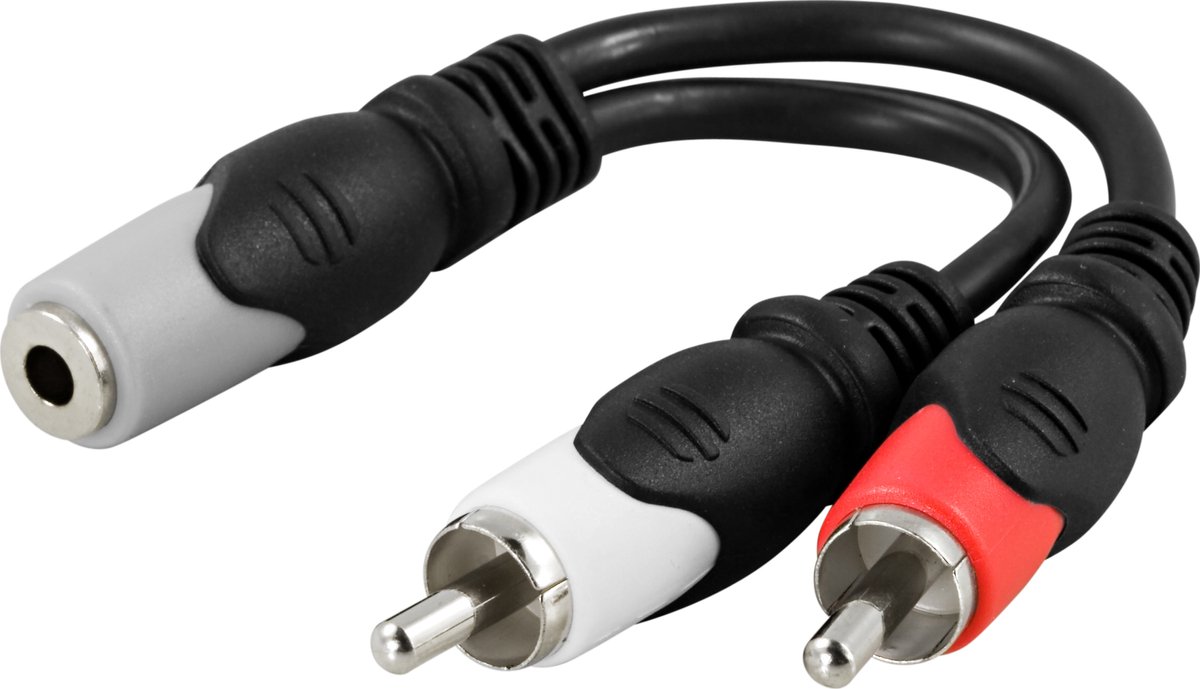 Multimedia adapter 3,5 mm hona till 2x RCA hane, 0,1 m - svart
